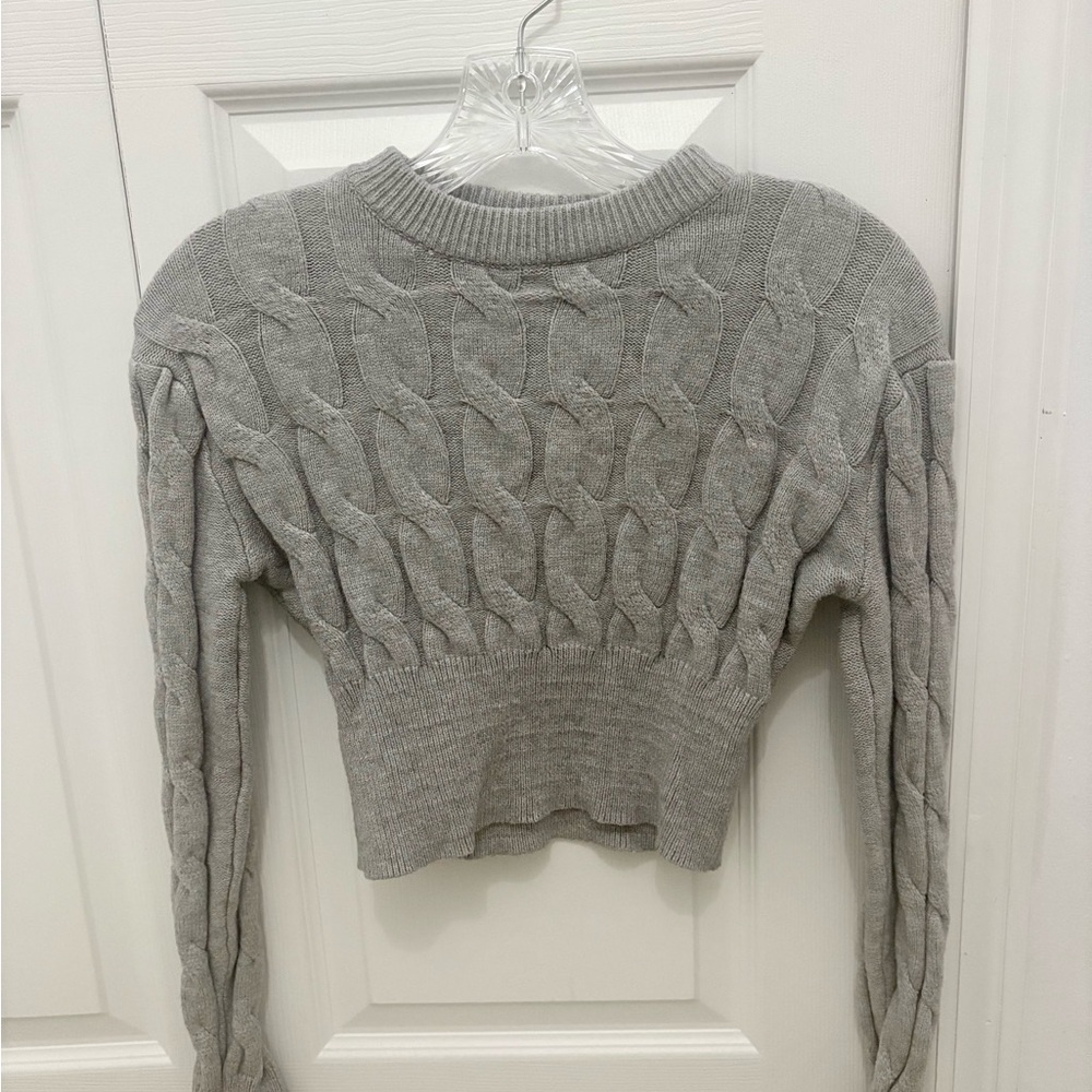 PrettyLittleThing Light Gray Cable Knit Sweater